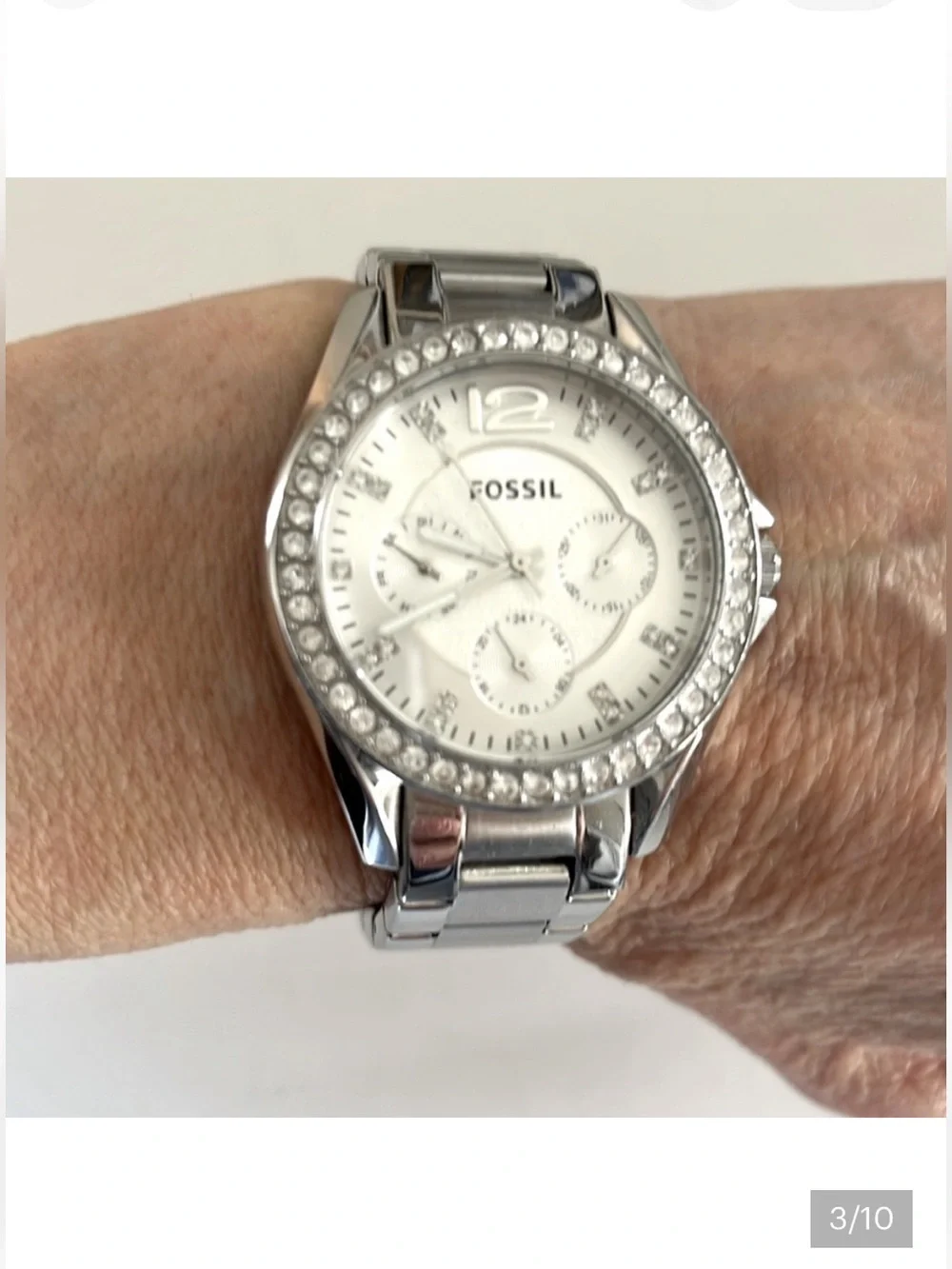 Fossil Silver-Tone Crystal Bezel Women's Watch